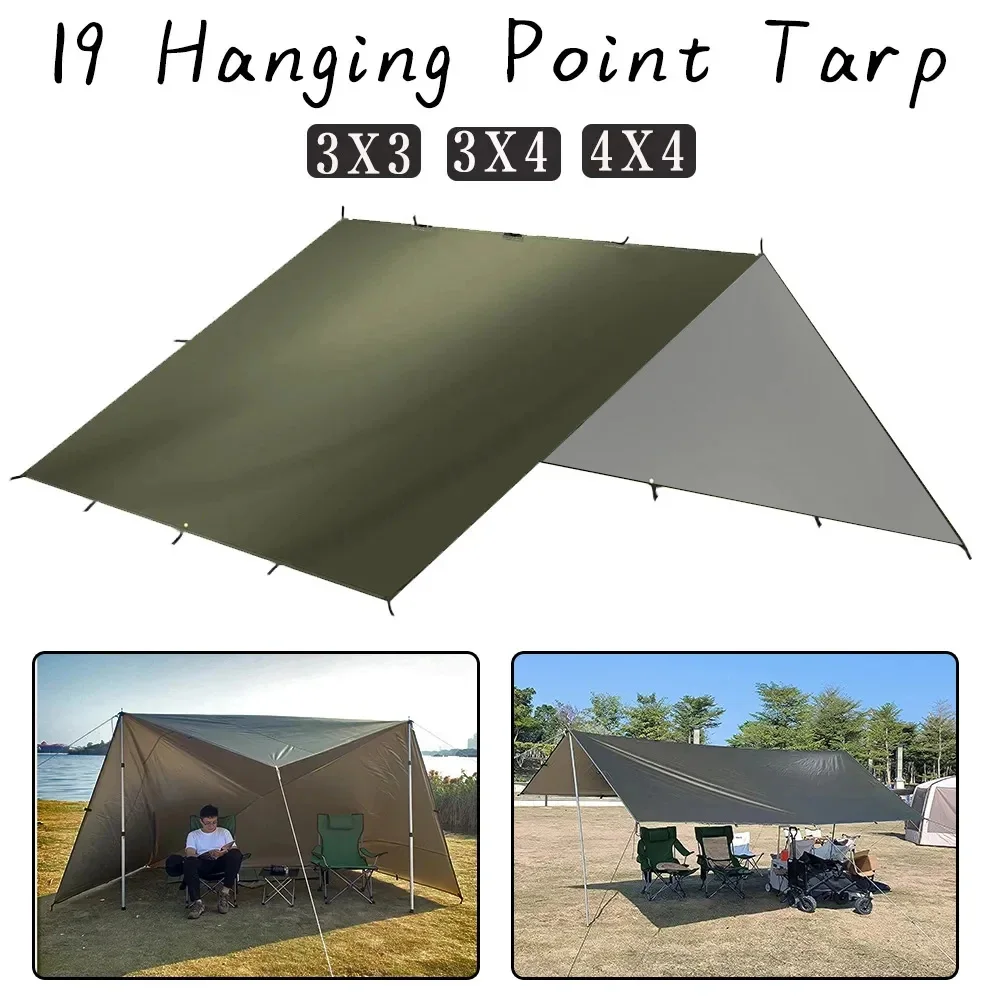 

4x4m 4x3m 3x3m 19 Hang Points Tent Tarp Survival Sun Shelter Shade Canopy Outdoor Backpacking Waterproof Camping Awning SunShade