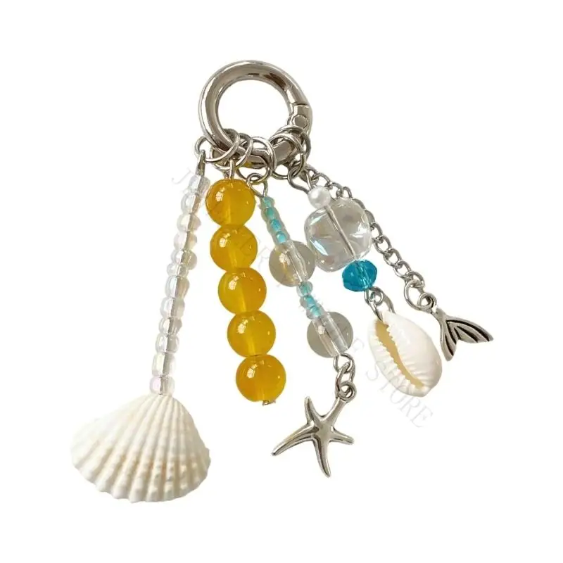 R7UF Island Shell Bead Keyring Unique Handcrafted Accessory
