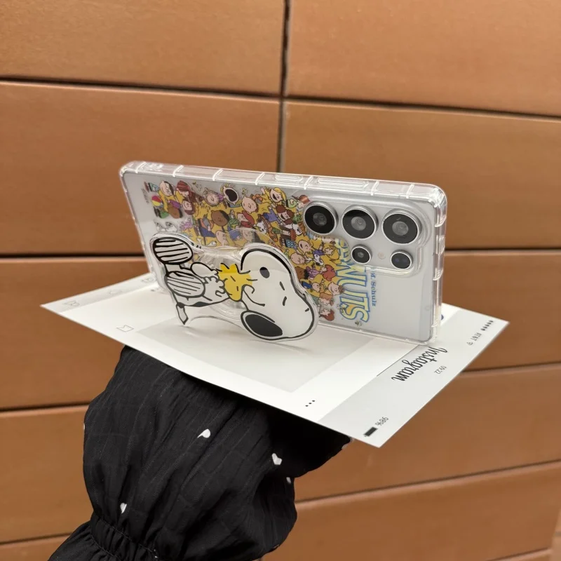 

Funny Cartoon Cute family gathering Snoopy Holder Phone Case For Samsung S22 S23 S24 S25 Ultra S30 Plus Note10 20 TPU Cover