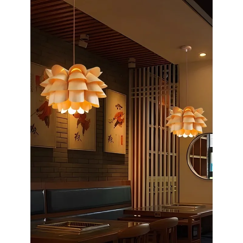 Japanese Restaurant Chandelier Hotel Hot Pot Restaurant Dining Table Light Log Wind Homestay Personality Creative Petal