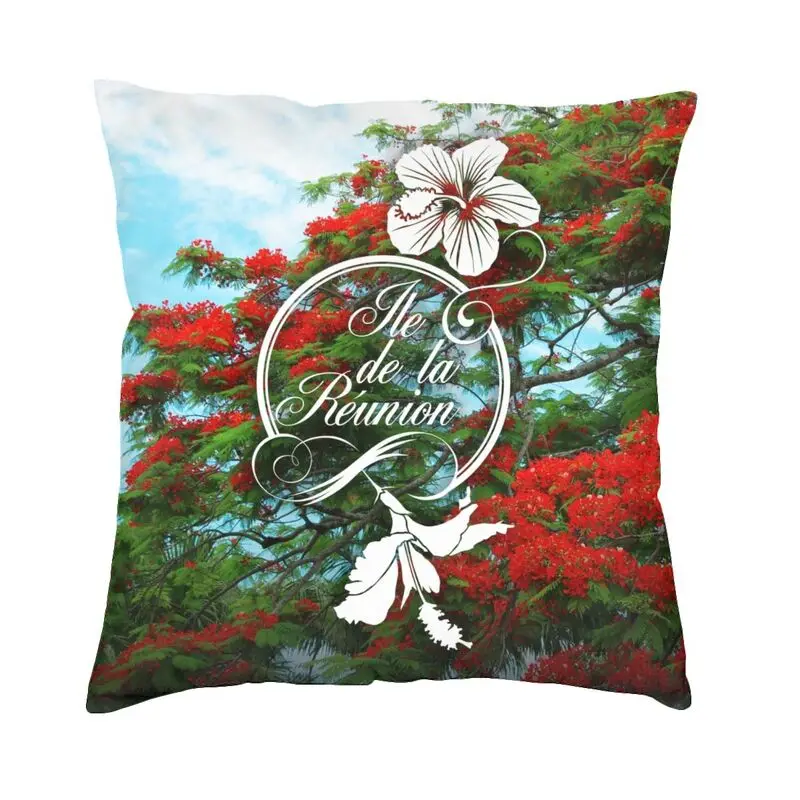 974 Reunion Island Flamboyant Hibiscus Throw Pillow Case 40*40cm for Sofa Flowers Pattern Cushion Cover Bedding Pillowcase