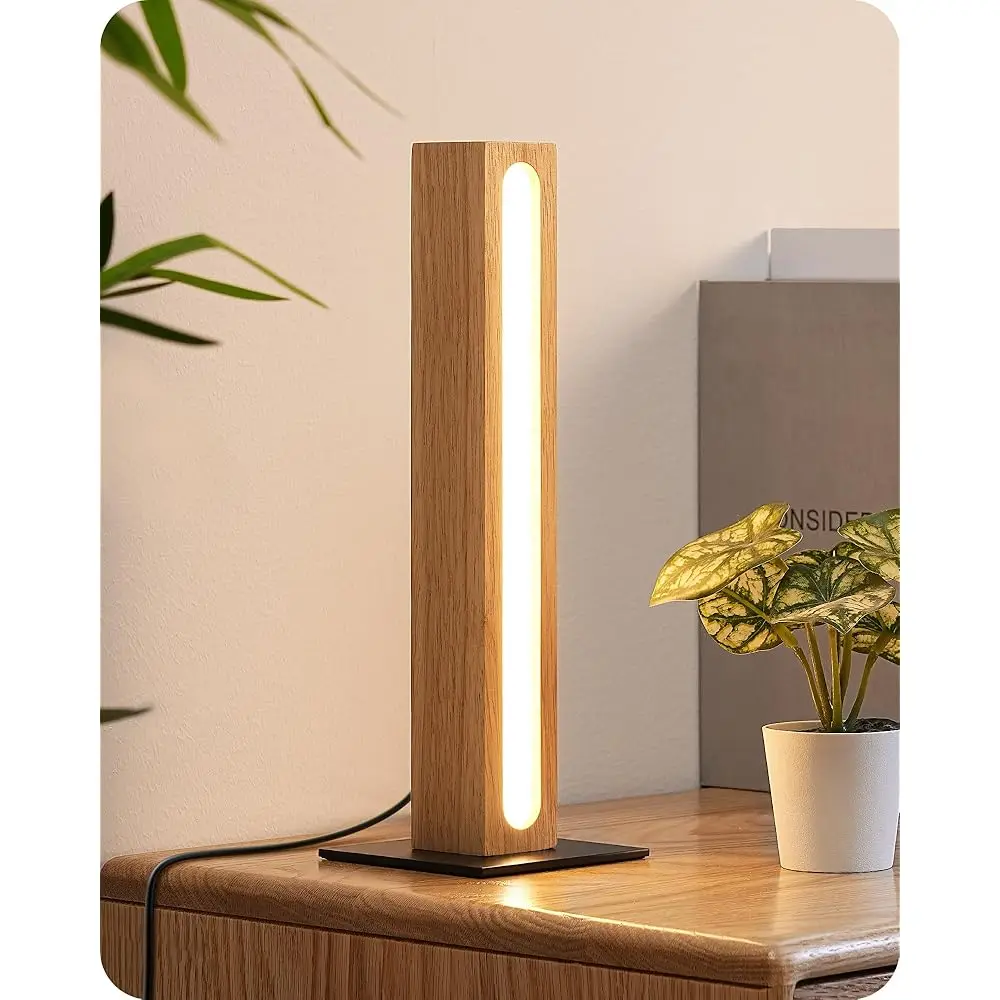 

Led Wood Table Lamp, 3-Color Temperature Minimalist Bedside Lamp, Stepl Dimmable & Memory Function, Touch Switch, Square