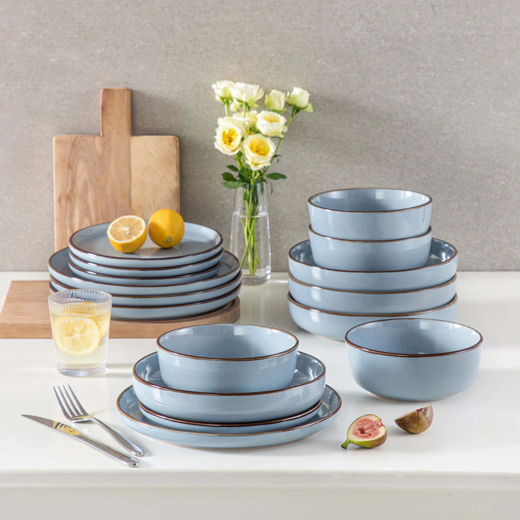 Vancasso 16/32-teiliges Sesam-Keramik-Geschirrset, ofenfestes Steinzeug-Set mit 4 Teller/Dessertteller/Suppen-/Schüssel