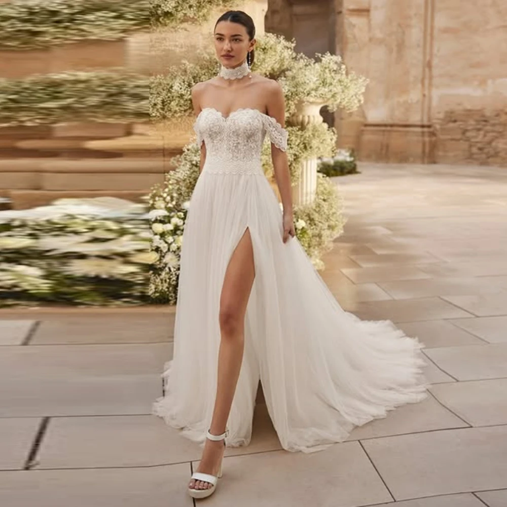 

Off The Shoulder Sleeveless Women Wedding Dresses Elegant Backless A-Line Bride Gowns Princess Party Vestido De Novia Customized