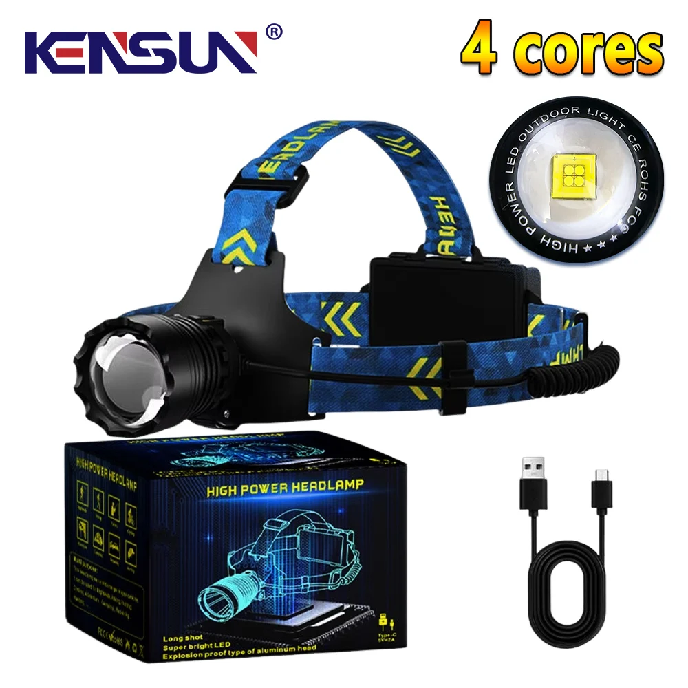 High Power Spotlight Long Rang Wick LED Headlamp Telescopic Zoom Head Flashlight Fishing Light Lamp Torch For Camping Fishing