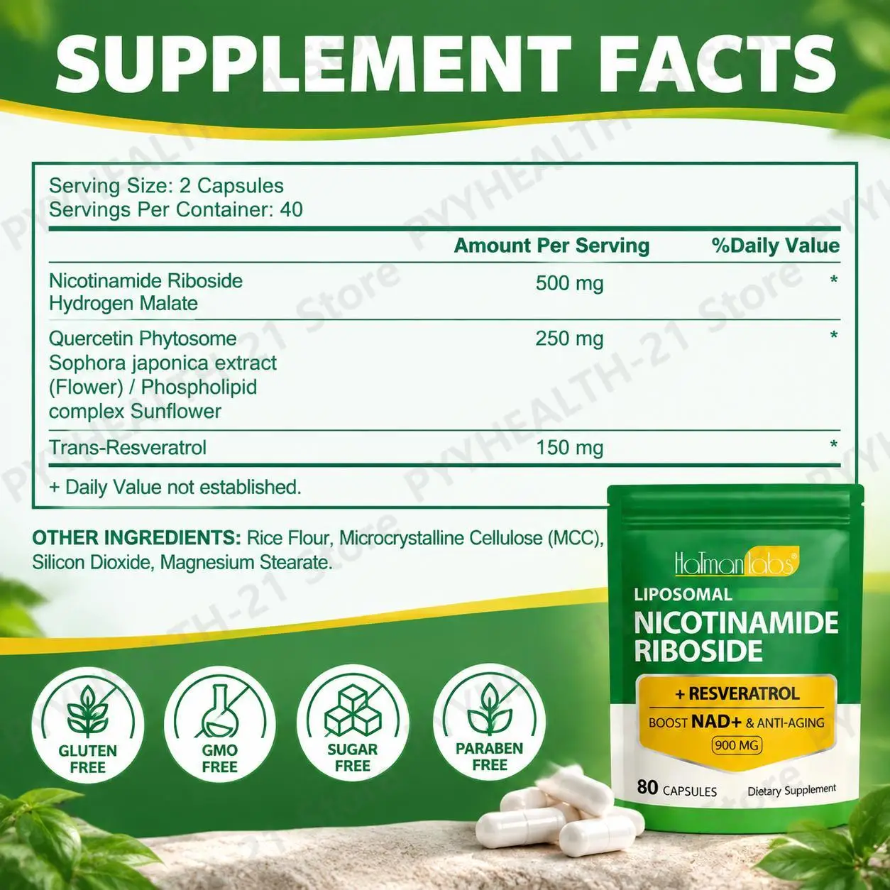 Liposomal Nicotinamide Riboside Capsules Anti-Aging & NAD+ Boost & Cellular Health Antioxidant Resveratrol 80pcs for Beauty