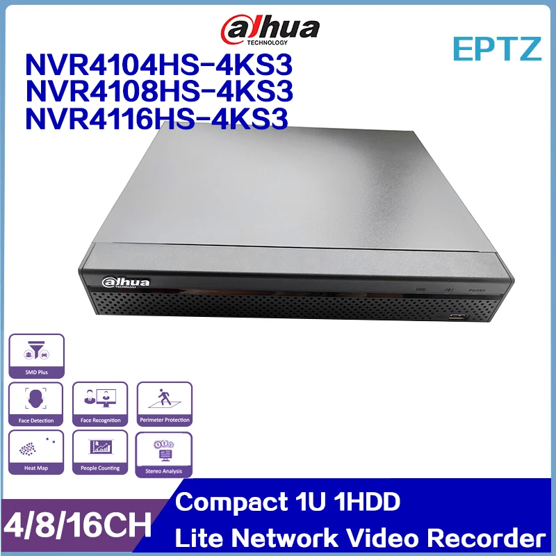 

Dahua 4/8/16Channel Compact 1U 1HDD Lite Network Video Recorder，NVR4104HS-4KS3 NVR4108HS-4KS3 NVR4116HS-4KS3