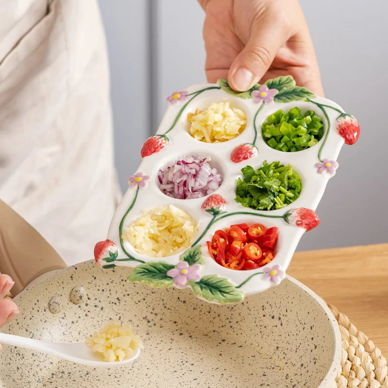 1PC Flora Ceramic 6-Cup Egg Tray, Decorative Egg Holder Container Serving Dish for Refrigerator, Fridge & Countertop Display