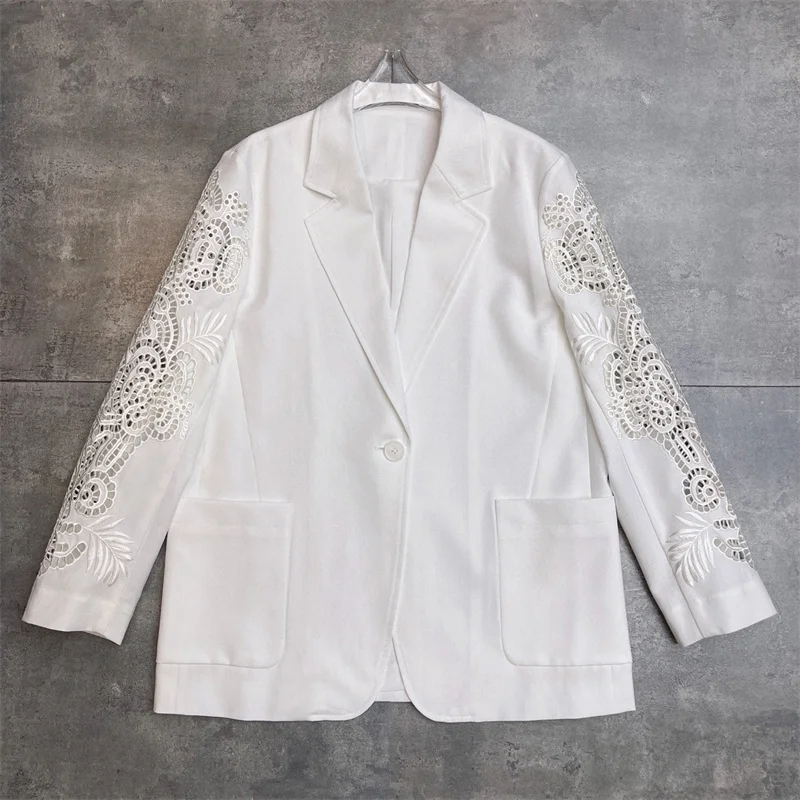 

Женская куртка, новый женский пиджак с кружевной вышивкой на осень 2021, облегающее женское пальто на одной пуговице, блейзер y2k