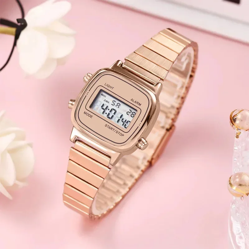 Vintage Square Electronic Watch with Digital Display for Women and Men, Rose Gold Silver Luxury Women\'s Watch