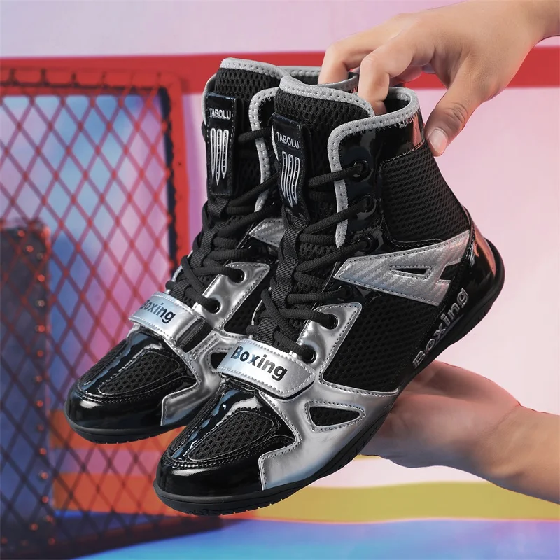 Men's Wrestling Shoes High-Top Professional Breathable Mesh Boxing Shoes Wrestling, Martial Arts, Weightlifting, Squat Shoes