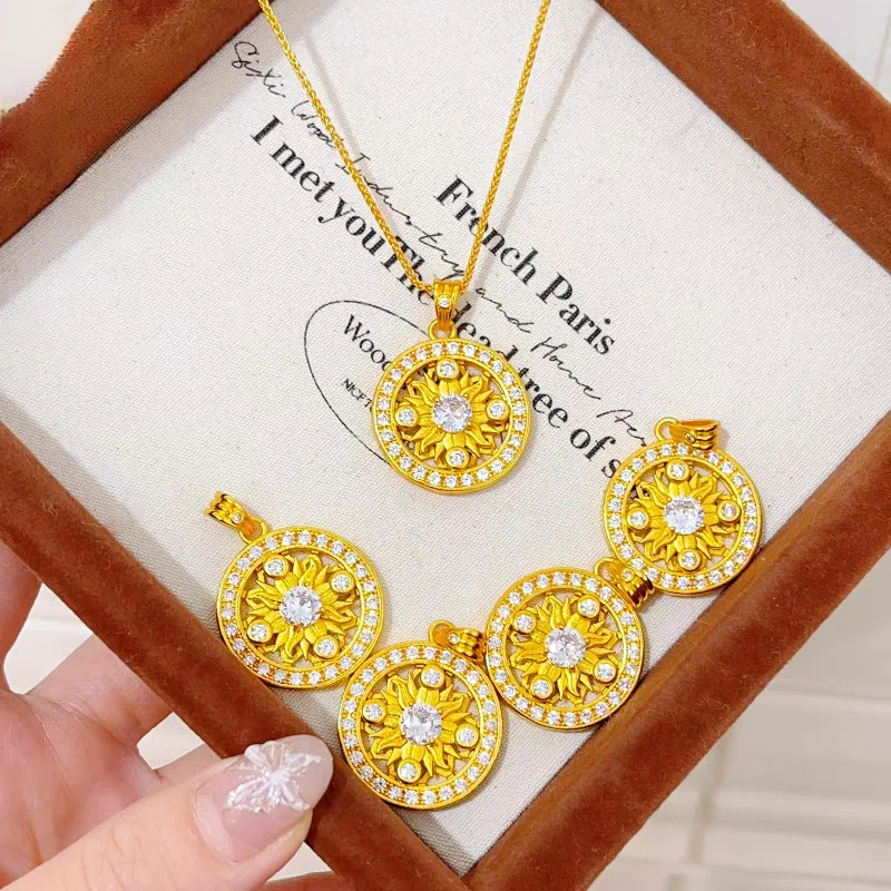 

24K Gold Women's Sunflower Medallion Pendant | AU999 Pure Gold, 3D petals, enamel - painted, diamond - dotted, vibrant & elegant
