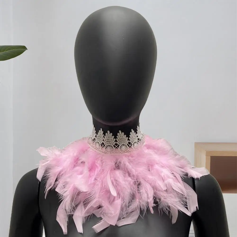 

Peacock Feather Scarf Handmade Gothic Cape with Adjustable Lace Tie Gradient Color Feather Face Collar Dance Party Accessories