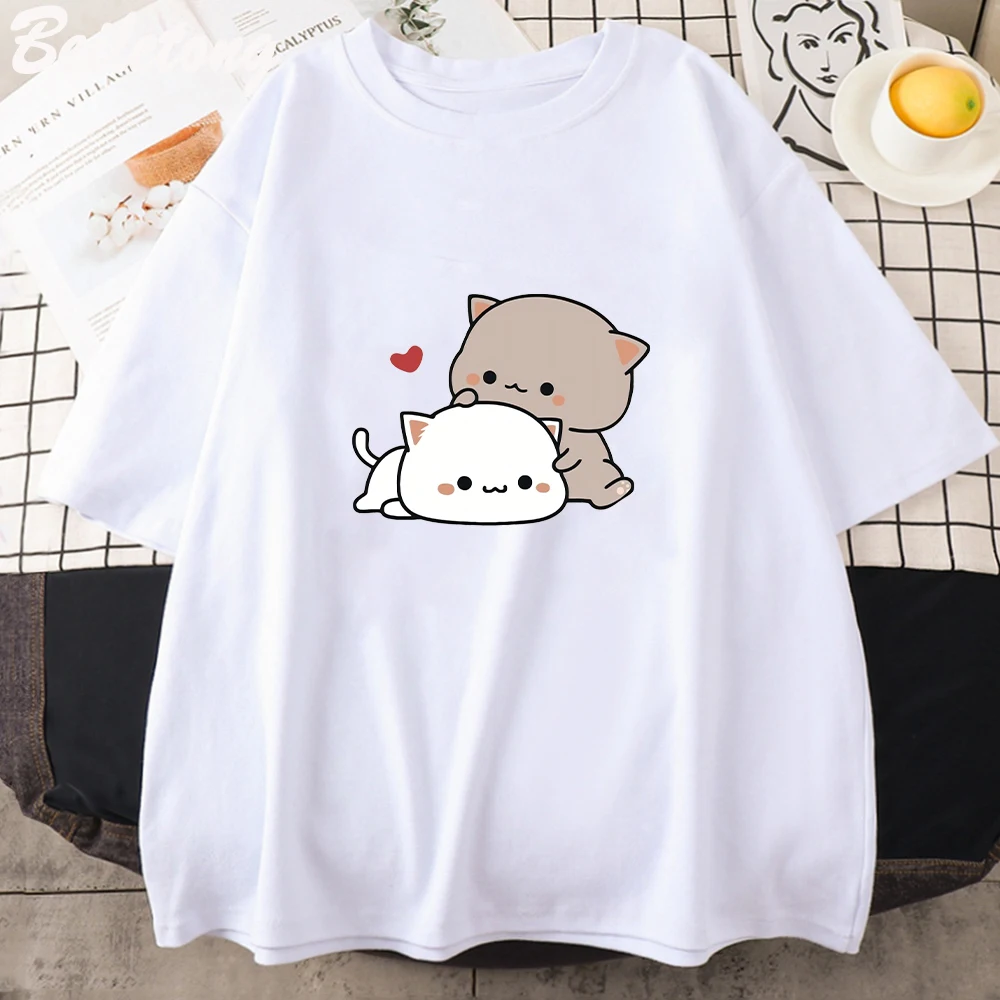 Cartoon Bubu and Dudu T-Shirts Panda Bear Graphic Clothes Women Kawaii Print Tee Summer 100% Cotton Tshirt Men Casual Girl Shirt