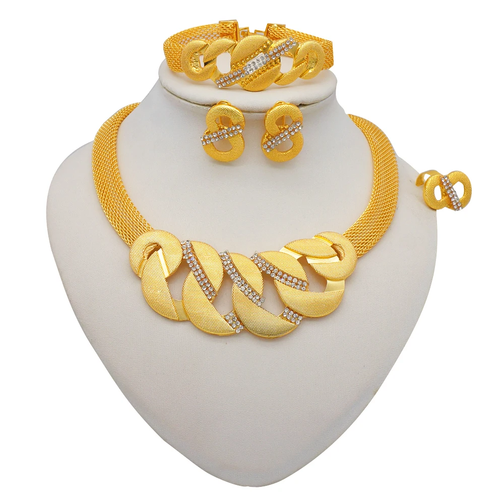 Fashion Ethiopian Rope Chain Jewelry Set For Women African Ethnic Style Necklace Bracelet Earring Ring Wedding Jewelry Sets