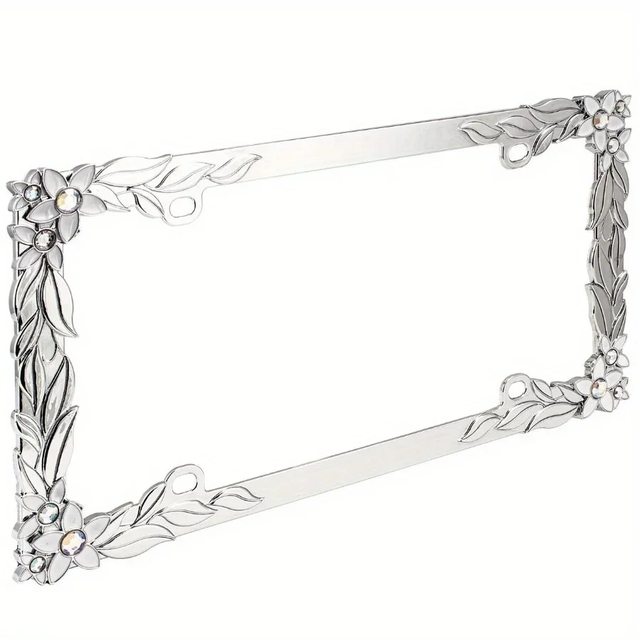 

Серебряная металлическая рамка номерного знака, хромированный металл, простота установки, способствующая 3D-дизайну ромашки.