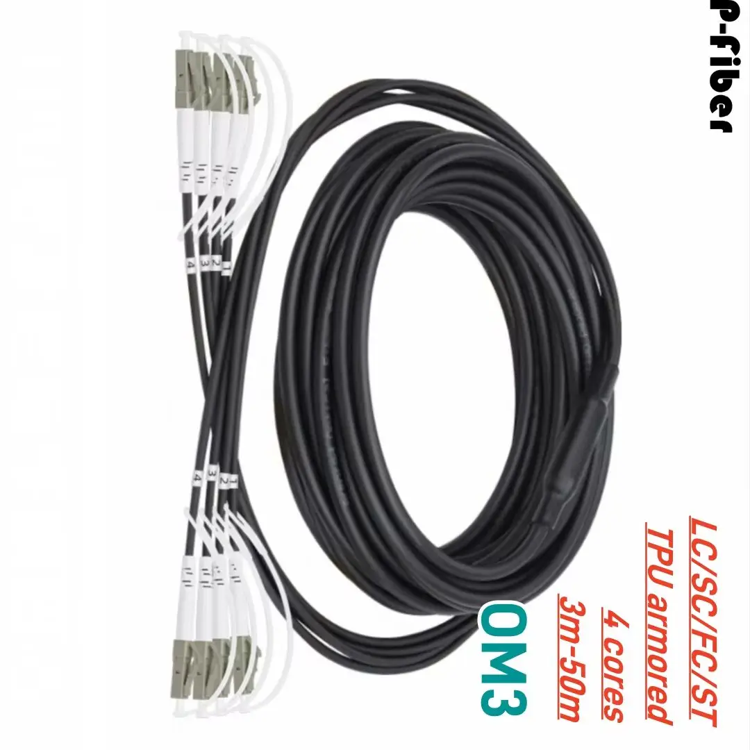 

armored fiber jumper 4C TPU 3m5m10m20m30m40m50m LC to FC SC ST multimode OM1 OM2 4 cores 5mm extension optical patchcord outdoor