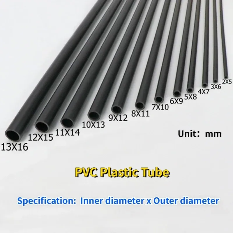 

2Pcs Length 500mm Black PVC Plastic Tube OD 5~19mm Thin Hard Pipe Small Water Pipe Small Diameter Hollow Wire Flexible Hose Soft
