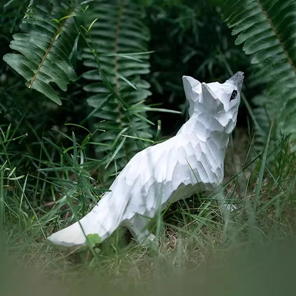 تمثال ثعلب منحوت يدويًا - منحوتة واقعية للحياة البرية الخشبية للمنزل/المكتب، هدية مفصلة لحيوانات الغابة لمحبي الطبيعة