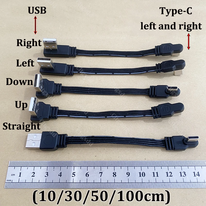Cltgxdd 1 Stück USB-A-zu-Typ-C-Schnelllade-Datenkabel, gerade/oben/unten/links/rechts abgewinkelt, flacher Silikon-Weichdraht 10/30/50/100 cm – Detail 7