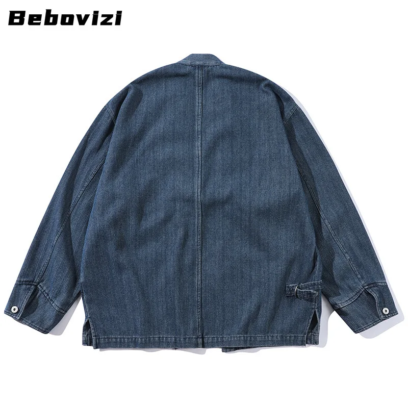 Fashion Denim Jacket Japanese Cardigan Cotton Kimono Vintage Traditional Haori Asian Jackets Clothing 2024