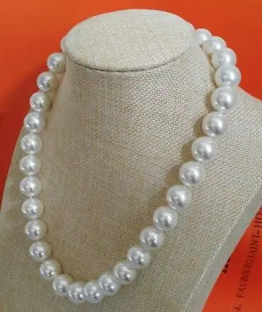 

free shipping Noble jewelry natural 12-13mm round south seas white pearl necklace silver clasp