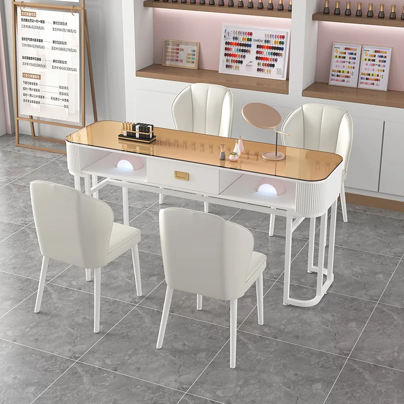 Modern Glass Salon Furniture Nail Table Chair Set Dust Collector Commercial Use Living Room Mall Manicure Desk