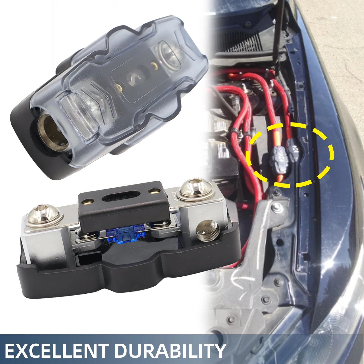 60A 100A Mini-ANL Fuse Holder with 1/0 or 4 Gauge Input and Output