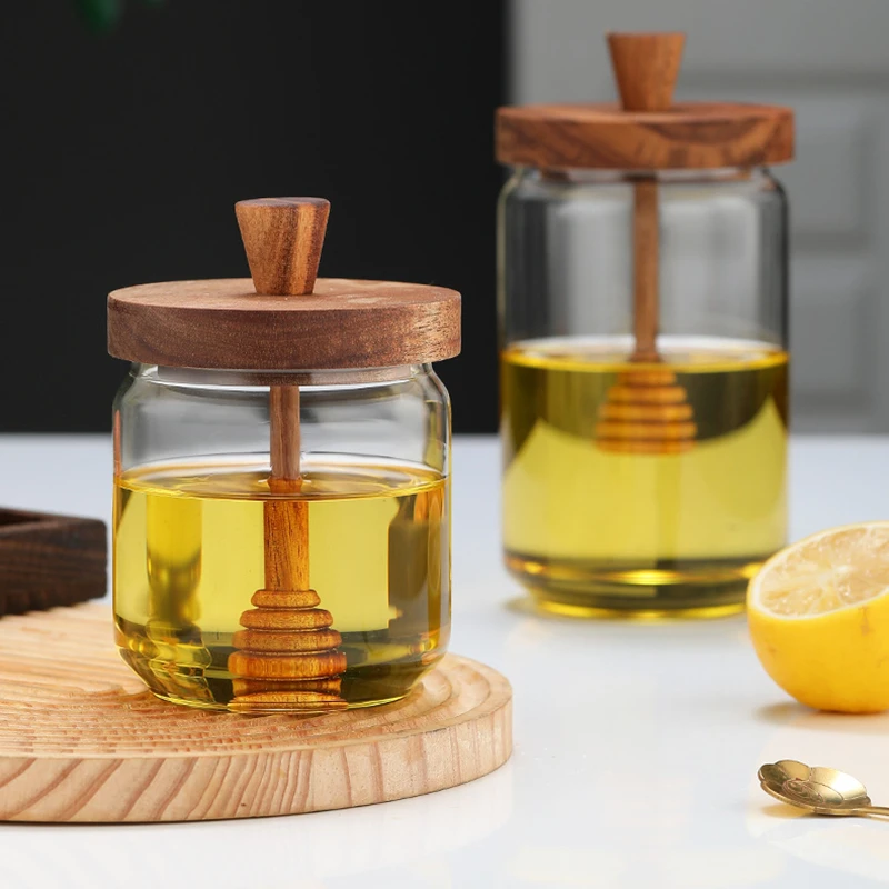 50 Pieces Glass Honey Jars Set with Wood Covers And Dipper - 500ML/800ML Food Storage Jars for Kitchen And Pantry
