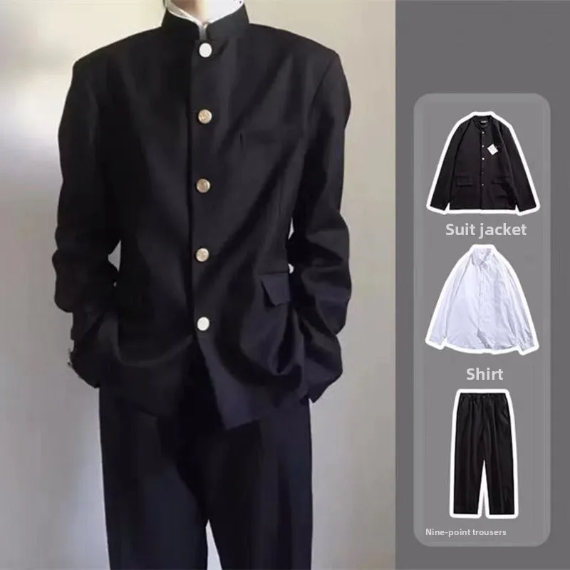 Youthful Vitality Style Men's School Uniform Jacket Suit Retro College Windbreaker Class Uniform Outerwear Long Sleeve Casual
