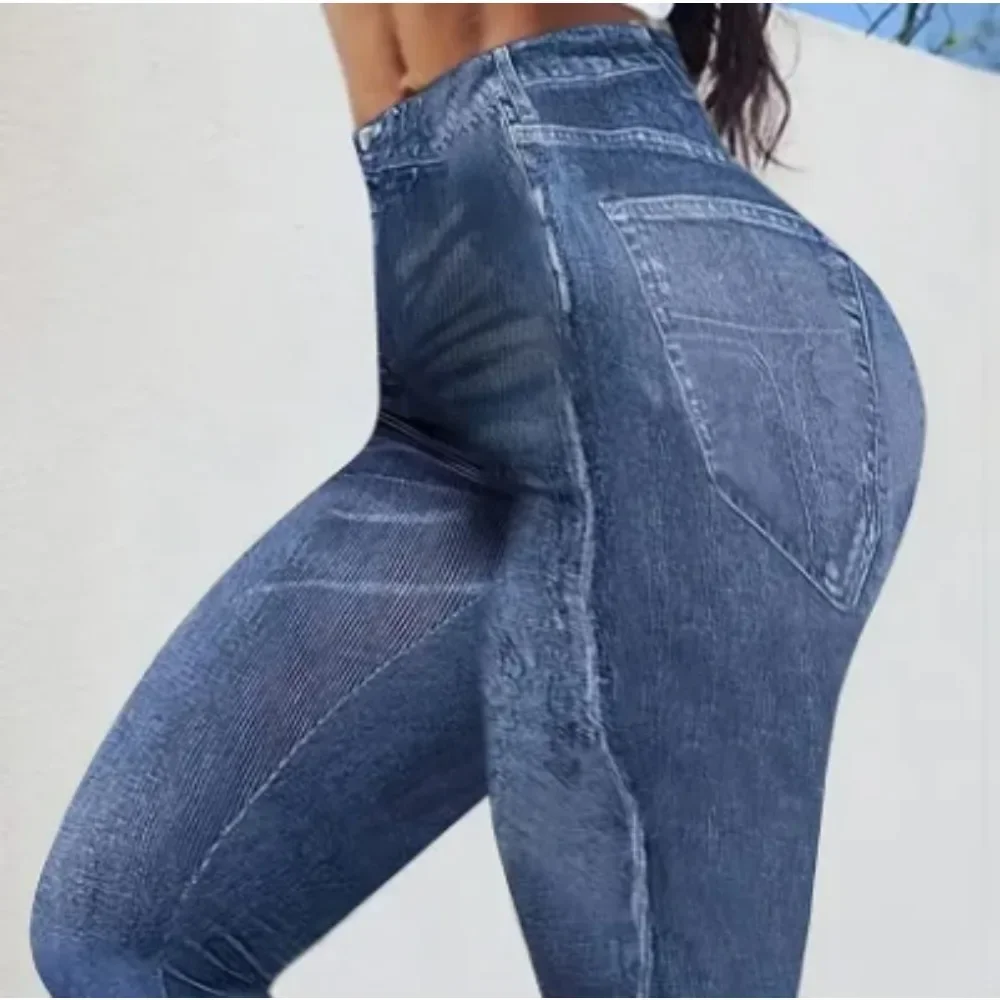 حجم كبير 1XL-5XL مطبوعة عالية الخصر سليم المناسب طماق الشاهقة الدينيم طباعة طماق