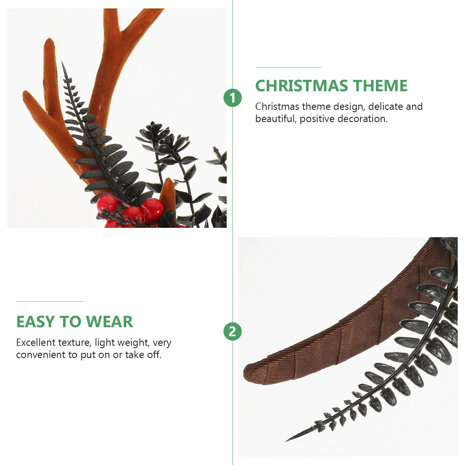 

Christmas Headband Antler Design Festive Hair Accessory for Xmas Party Costume Performance Lightweight Comfortable Fit