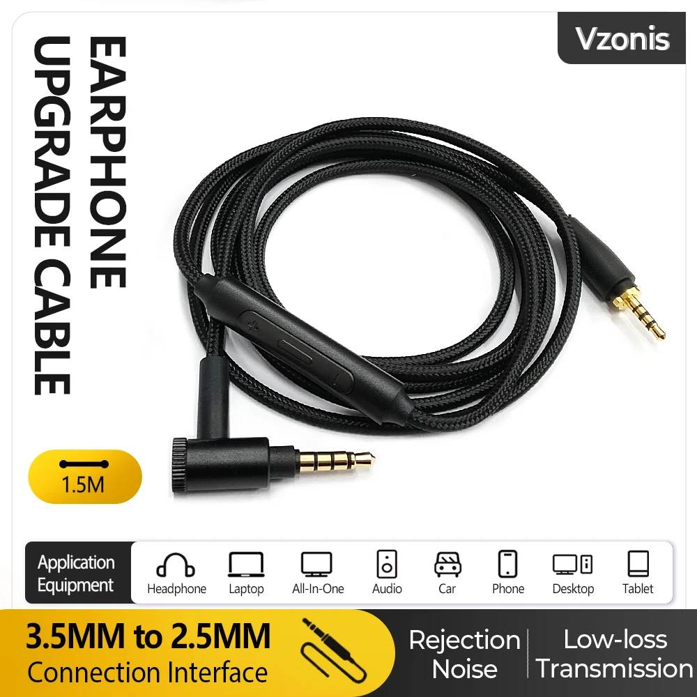 3.5MM to 2.5MM High-end Nylon Braided Headphone Replacement Cable Inline Control Audio Line for SENNHEISER Urbanite XL