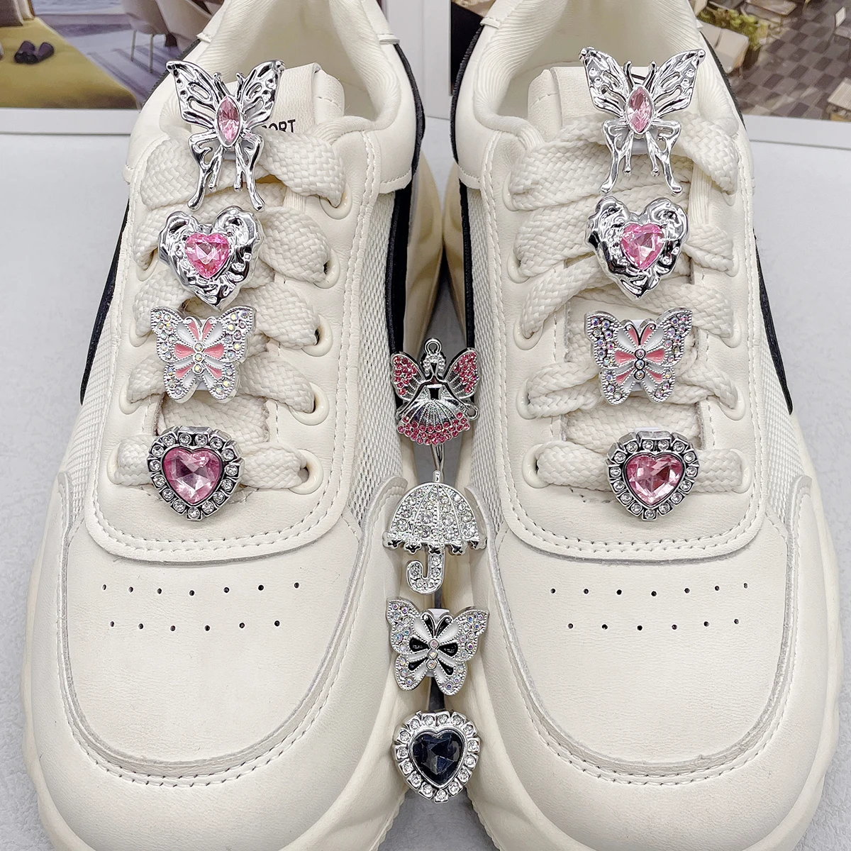 4PCS Removable Butterfly Umbrella Shoelaces Charms Ornaments Fairy Shoe Laces Buckles Decorations DIY Heart Shaped Shoe Clips