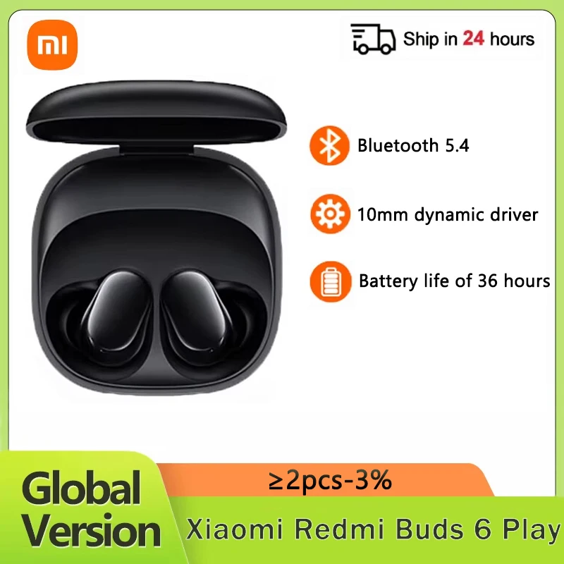 Global Version Xiaomi Redmi Buds 6 Play AI Noise Cancellation Bluetooth 5.4 IPX4 Waterproof 36H Battery Life Wireless Headset