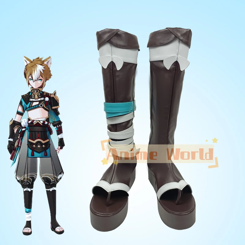 Game Genshin Impact Gorou Cosplay Schoenen Hoge Laarzen Cosplay Gorou Zwarte Schoenen Dames en Heren Cosplay Halloween Schoenen