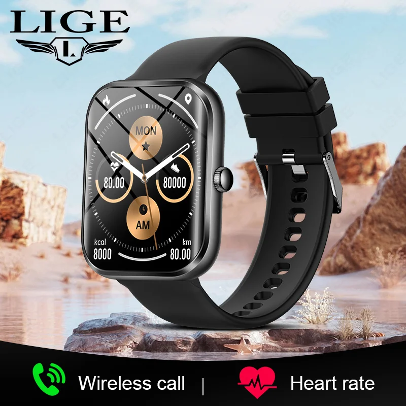 

LIGE NEW Men 1.96 inch Smart Watch Bluetooth Call Health Blood Oxygen 24Hour Sleep Monitor Women Bracelet For Android iOS