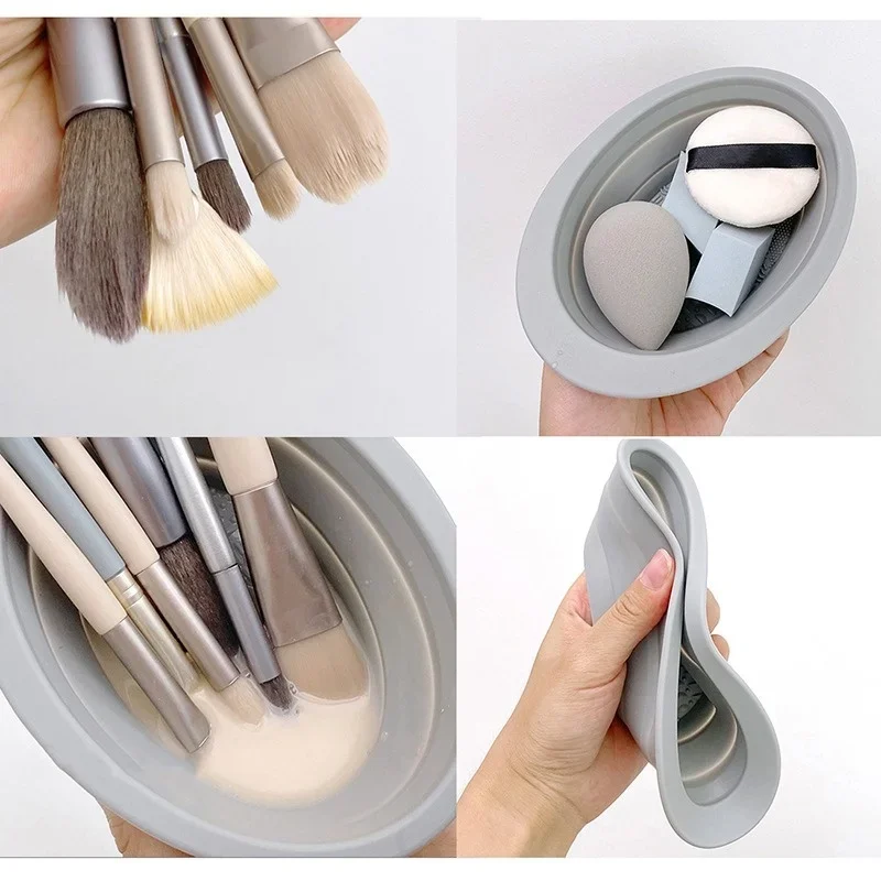 Bol de nettoyage de pinceaux de maquillage en Silicone, tapis de nettoyage pliable, fond de teint cosmétique, fard à paupières, poudre, outils de nettoyage pour le maquillage