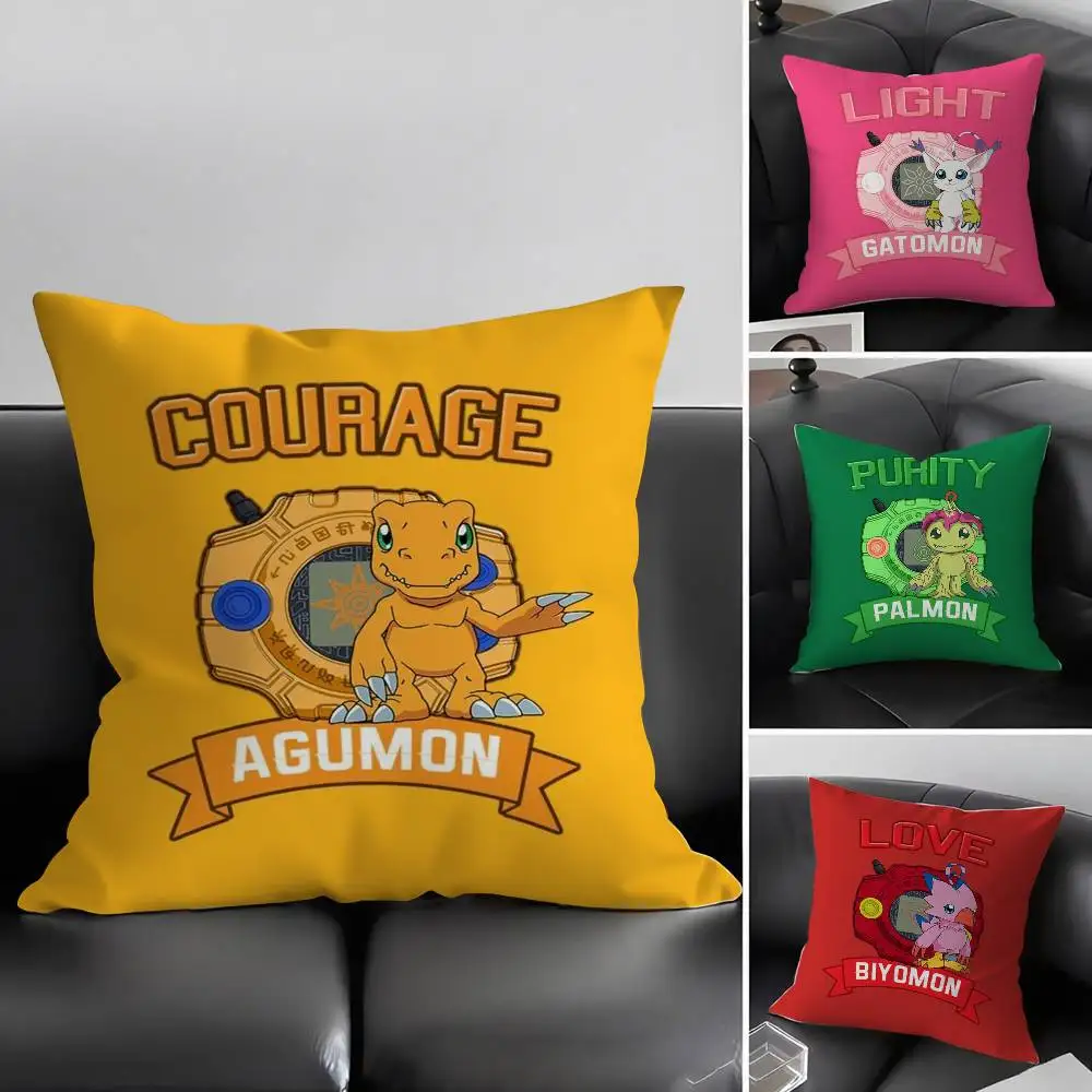 Cute D-Digimon Adventure Pillow Case Home Dorm Chair Back Short Plush Double-sided Printing Office Nap Time Cushion Cover