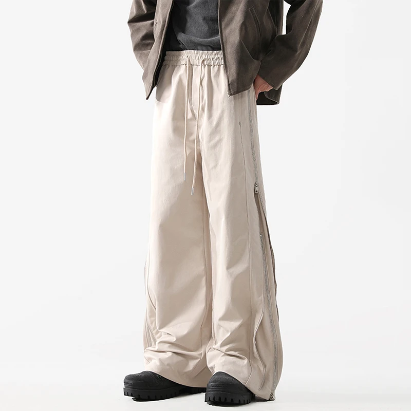 PFNW 2024 Trendy Side Double Zipper Design Wide Leg Pants Men's Streetwear American Personalized Loose Casual Trousers 28W4678