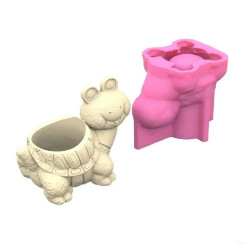 X4YA لطيف السلحفاة الجبس قالب من السيليكون أواني الزهور الخرسانية النضرة إناء اللصقات