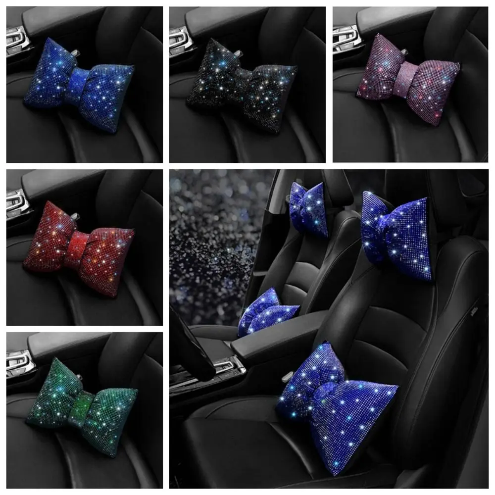 Rhinestone Crystal Bow Car Headrest Anti-fatigue Neck Rest Crystal Bowknot Car Neck Pillow Protective Neck Bling