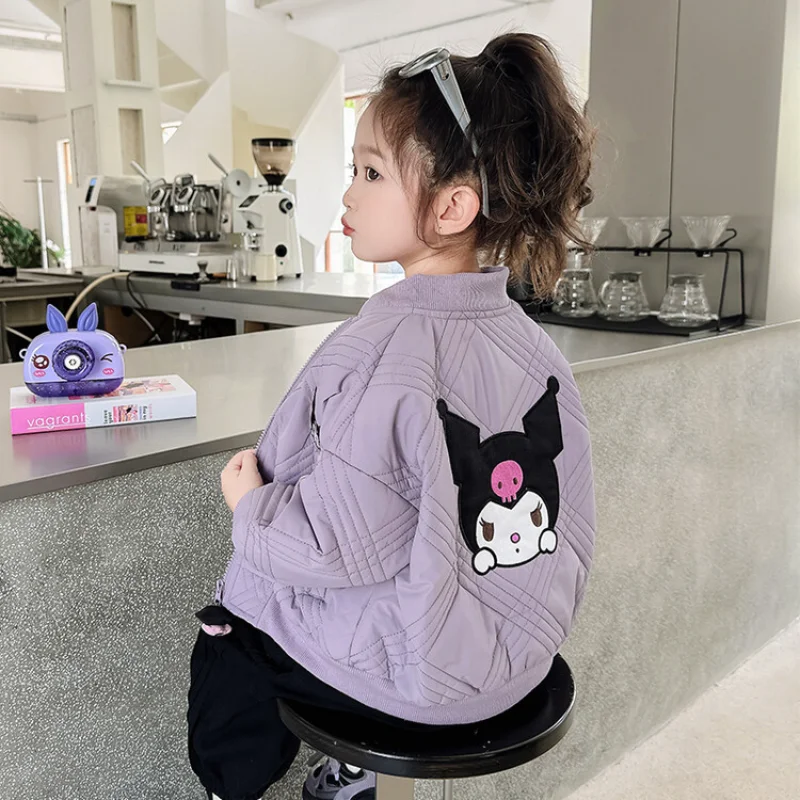 

New Sanrio Girls Boys Cartoon Kuromi Jacket Children Teen Cotton Coats Autumn Winter Kids Zipper Jackets Casual Sports Outerwear