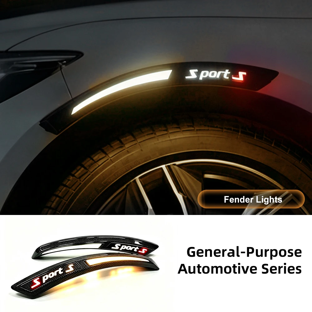 LED Wheel Eyebrow Lights Universal Car Carbon Fiber Gloss Black Side Marker Turn Signal Auto Exterior Lighting For Most Cars SUV