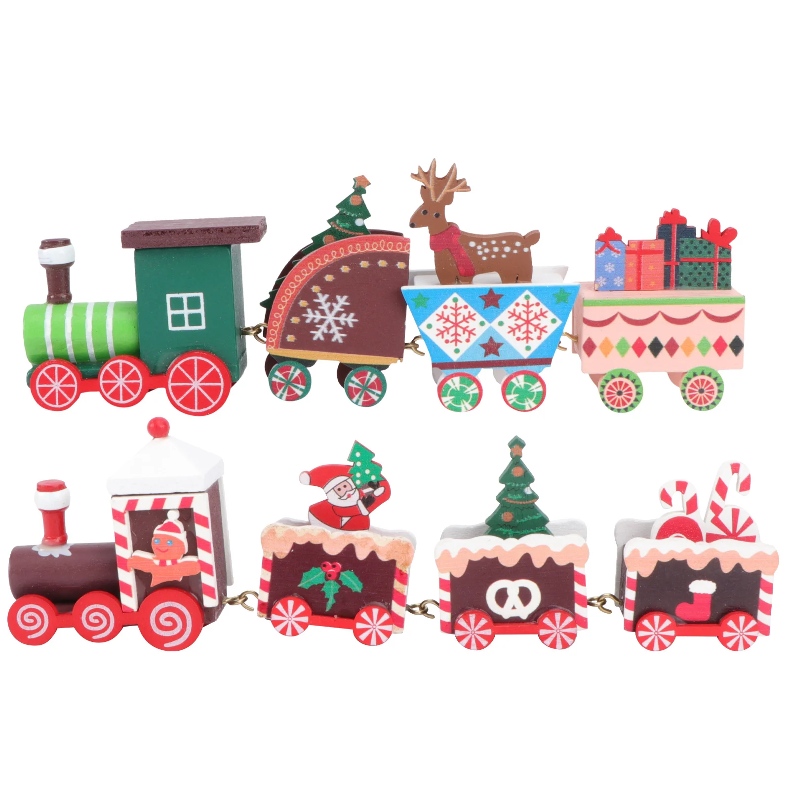 2-teilige Mini-Züge aus Holz, Weihnachtsdekoration, Weihnachtsthema, Desktop-Dekoration für Party, Kinder, Familie, Geschenk, Züge, Desktop