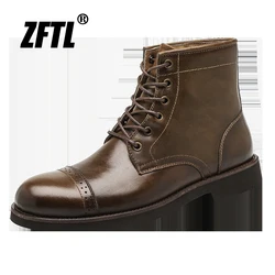 ZFTL Men's Basic Boots Vintage Ankle Boots Vintage Boots British high top shoes Hand Rubbed Color Work Boots Genuine Leather