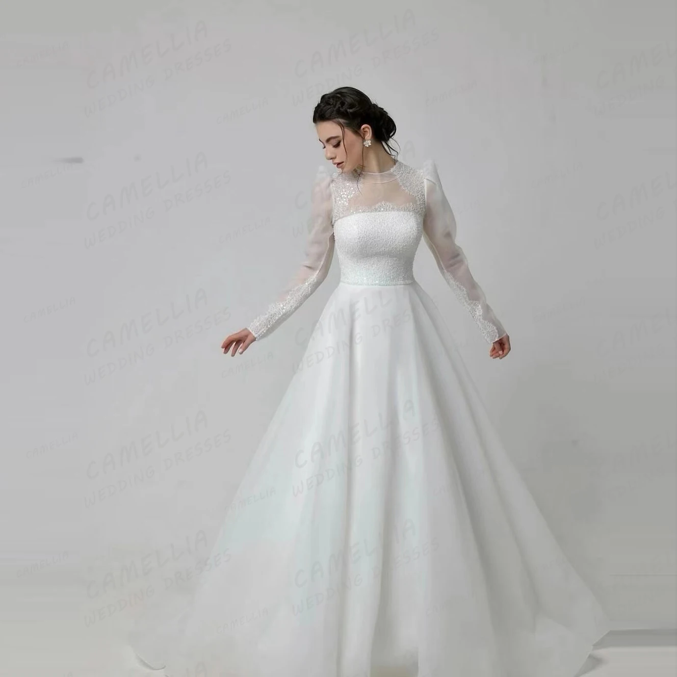 

Exquisite A Line Wedding Dresses Women's Sexy Fluffy Square Collar Long Sleeve Bridal Gowns Party Elegant Vestidos De Noche 2024