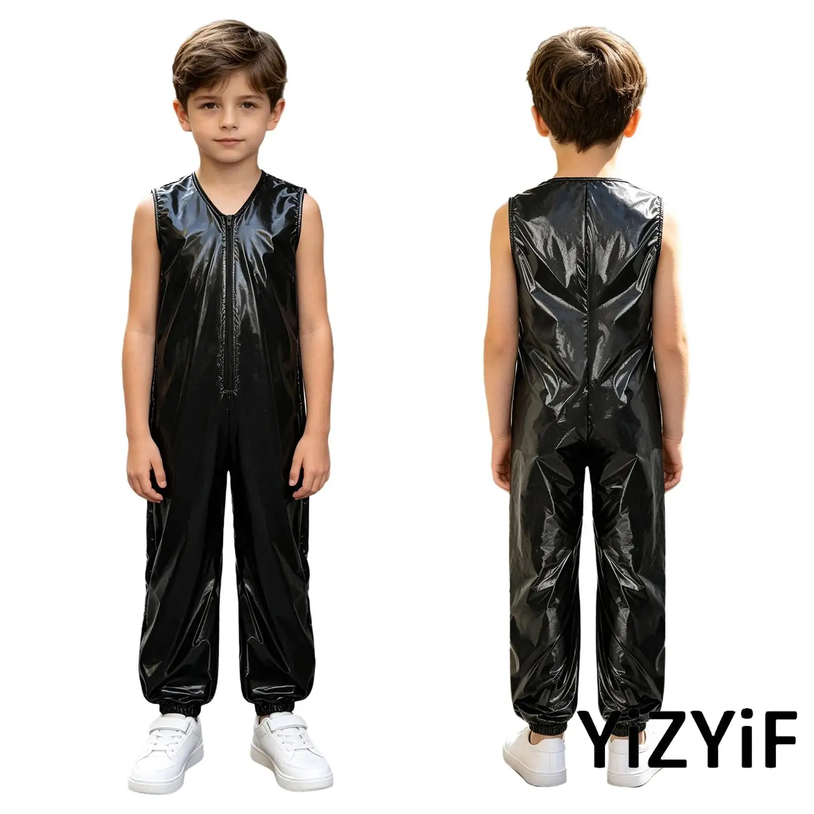 Kids Boys Girls Adaptive Gymnastics Jumpsuit Water Resistant Diaper Cover Bodysuit Sleeveless Zip-up Elastic Leg Opening Rompers