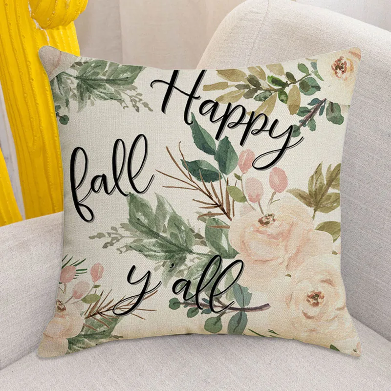 Thanksgiving Pillow Cover Flower Pumpkin Print Throw Pillow Case Cushion Cover Home Decor for Sofa Bedroom