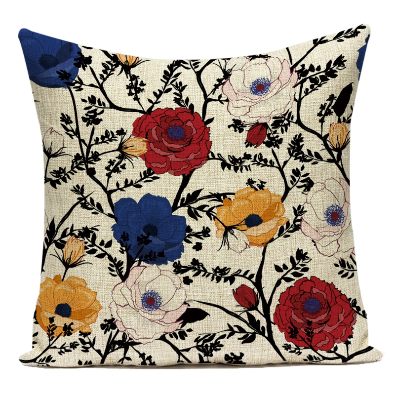Tropical Plant Flower Pattern Throw Pillows Case for Sofa Car Seat Decorative Square Cushion Cover Home Cotton Linen Pillowcase